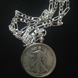 1936 Silver Half Dollar Coin, 18in 925 Chain
